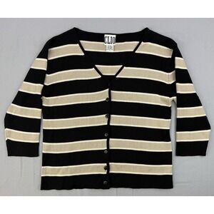 Minimalist Striped Cardigan Silk Cotton‎ V-Neck Large Clio